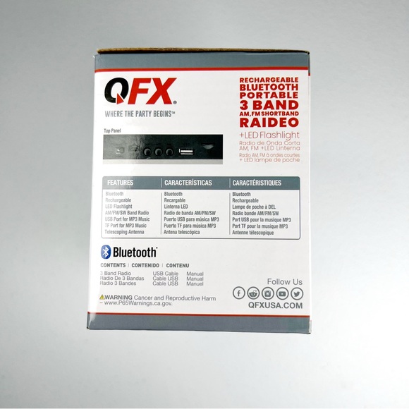 Portable 3-Band AM/FM/SW Radio with Bluetooth + LED Flashlight - Picture 2 of 6